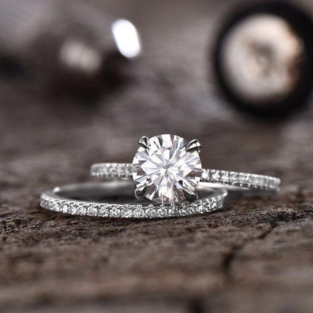 KERXI Total 2.8ct 1.5CT Center Moissanite Stackable Engagement Rings