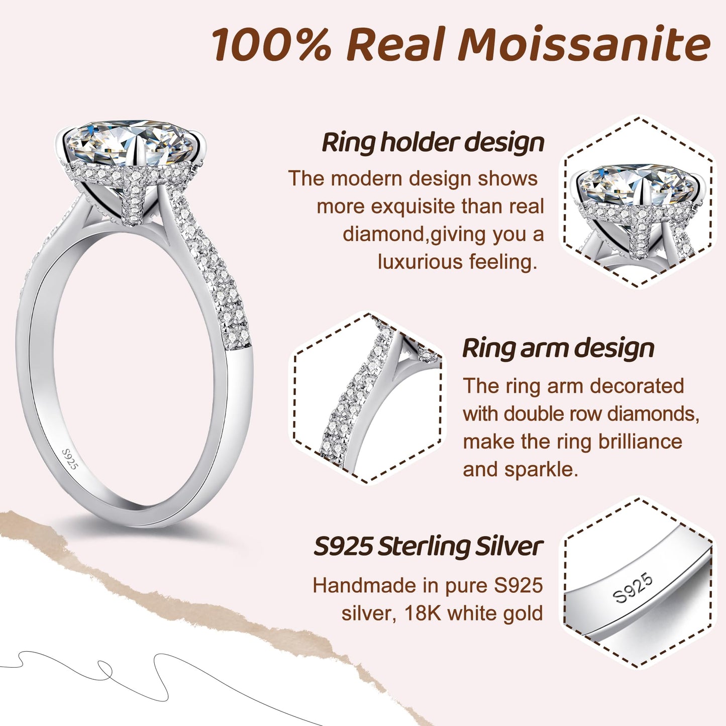 KERXI 1.5CT Moissanite Engagement Rings for Women